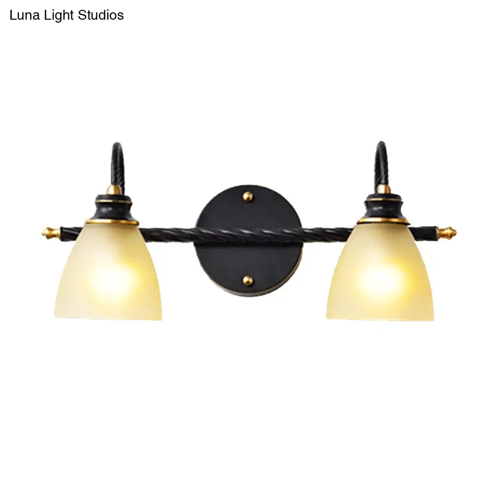 Traditional Black Bathroom Vanity Lamp - 2/3 Lights Sconce With Frosted Glass