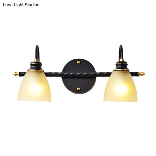 Traditional Black Bathroom Vanity Lamp - 2/3 Lights Sconce With Frosted Glass