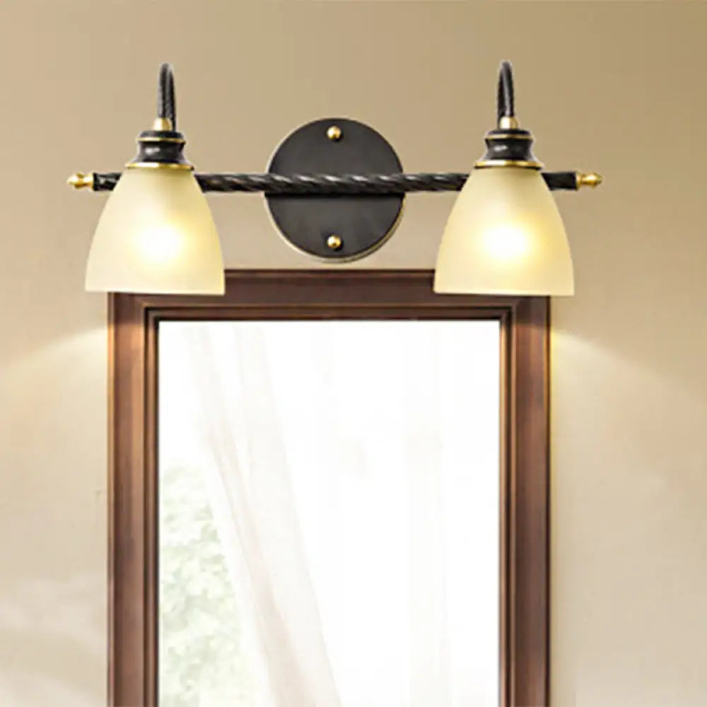 Traditional Black Bathroom Vanity Lamp - 2/3 Lights Sconce With Frosted Glass 2 /