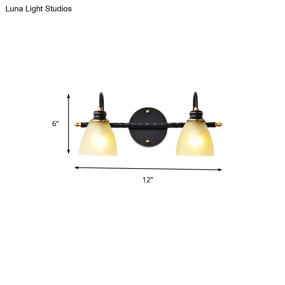 Traditional Black Bathroom Vanity Lamp - 2/3 Lights Sconce With Frosted Glass