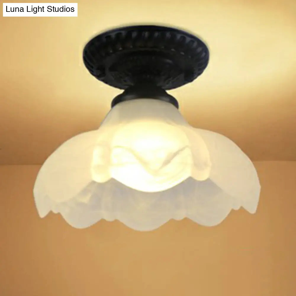 Traditional Black Bell Semi Flush Ceiling Light Fixture With Frosted Glass - 1 - Light