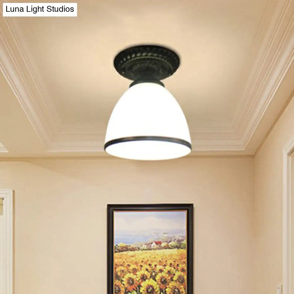 Traditional Black Bell Semi Flush Ceiling Light Fixture With Frosted Glass - 1-Light / B