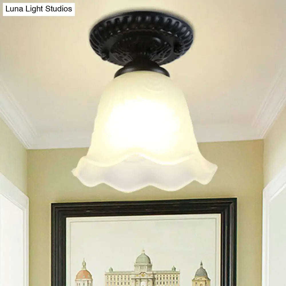 Traditional Black Bell Semi Flush Ceiling Light Fixture With Frosted Glass - 1-Light / A