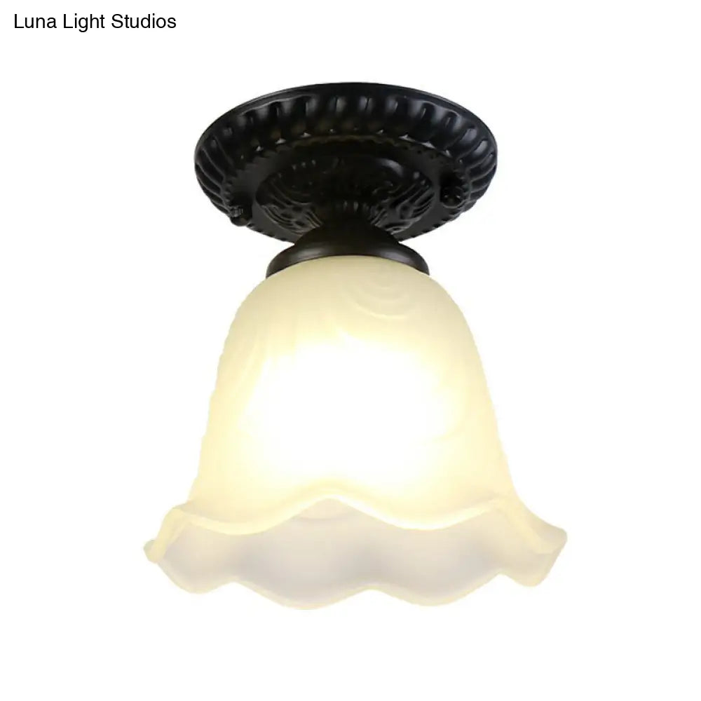 Traditional Black Bell Semi Flush Ceiling Light Fixture With Frosted Glass - 1-Light