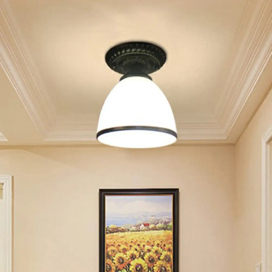 Traditional Black Bell Semi Flush Ceiling Light Fixture With Frosted Glass - 1 - Light / B