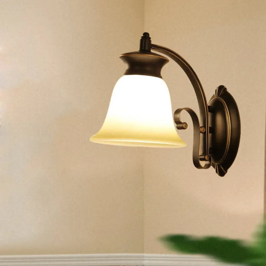 Traditional Black Bell Wall Sconce With Opal Glass For Bedroom Lighting 1 /