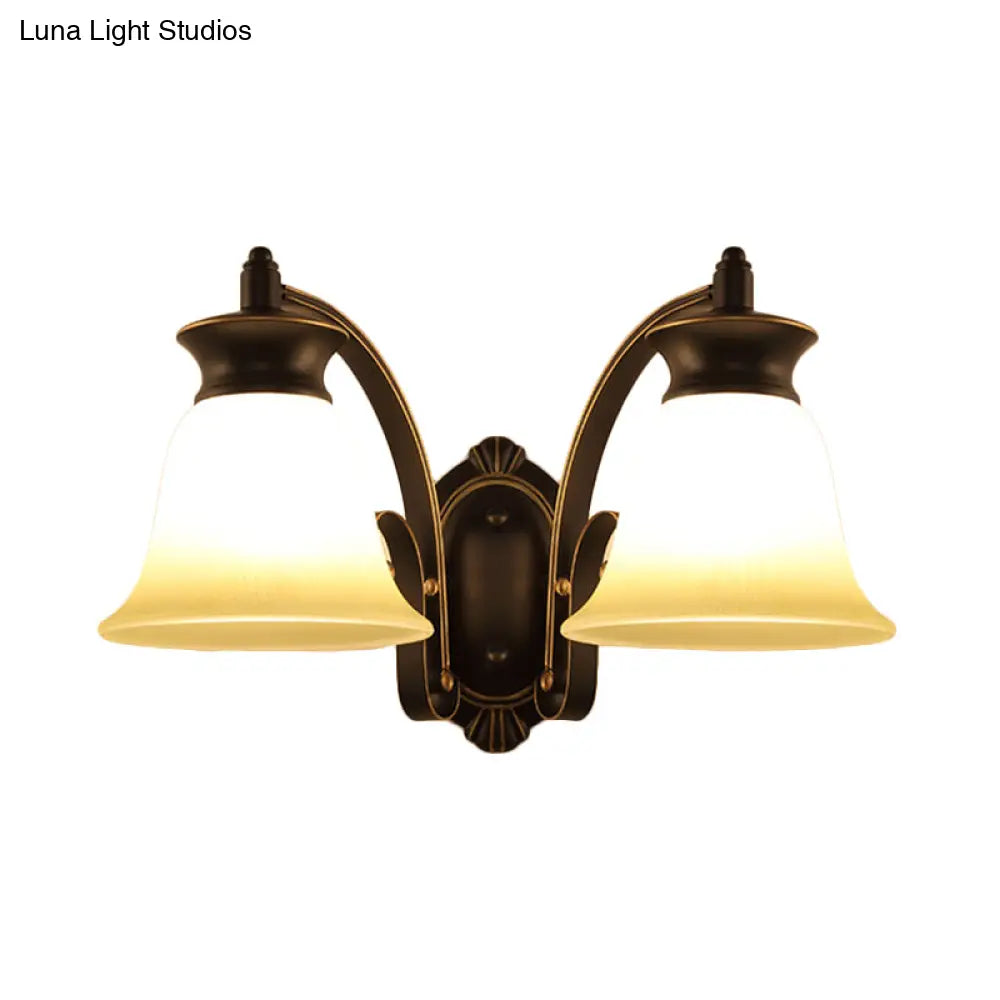 Traditional Black Bell Wall Sconce With Opal Glass For Bedroom Lighting