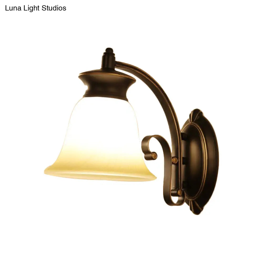 Traditional Black Bell Wall Sconce With Opal Glass For Bedroom Lighting