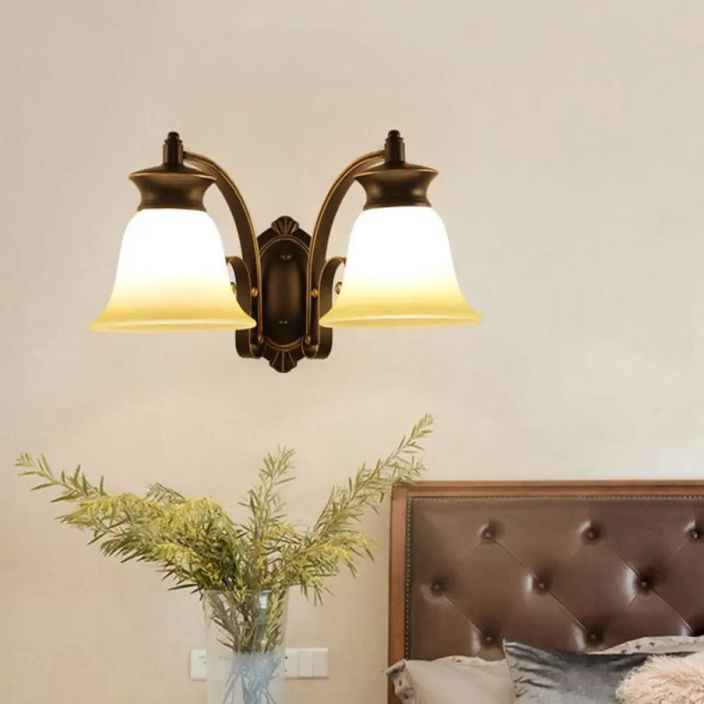 Traditional Black Bell Wall Sconce With Opal Glass For Bedroom Lighting 2 /