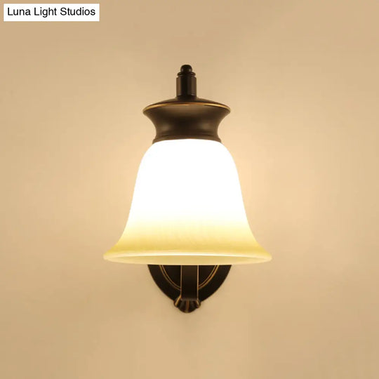 Traditional Black Bell Wall Sconce With Opal Glass For Bedroom Lighting