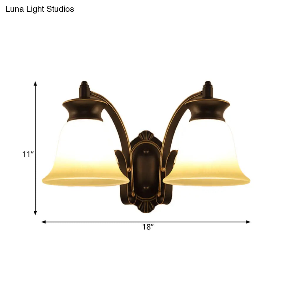 Traditional Black Bell Wall Sconce With Opal Glass For Bedroom Lighting