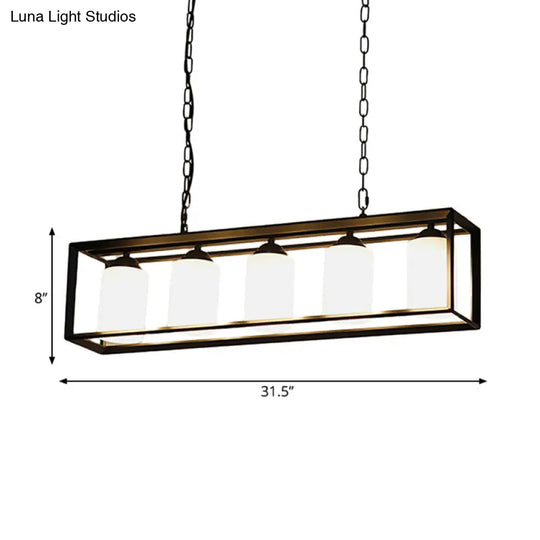 Traditional Black/Brass Island Pendant Light With Opal Glass - 5/6 Lights