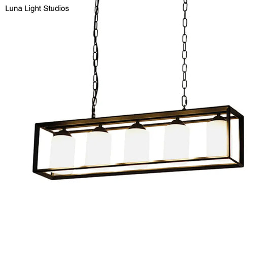 Traditional Black/Brass Island Pendant Light With Opal Glass - 5/6 Lights