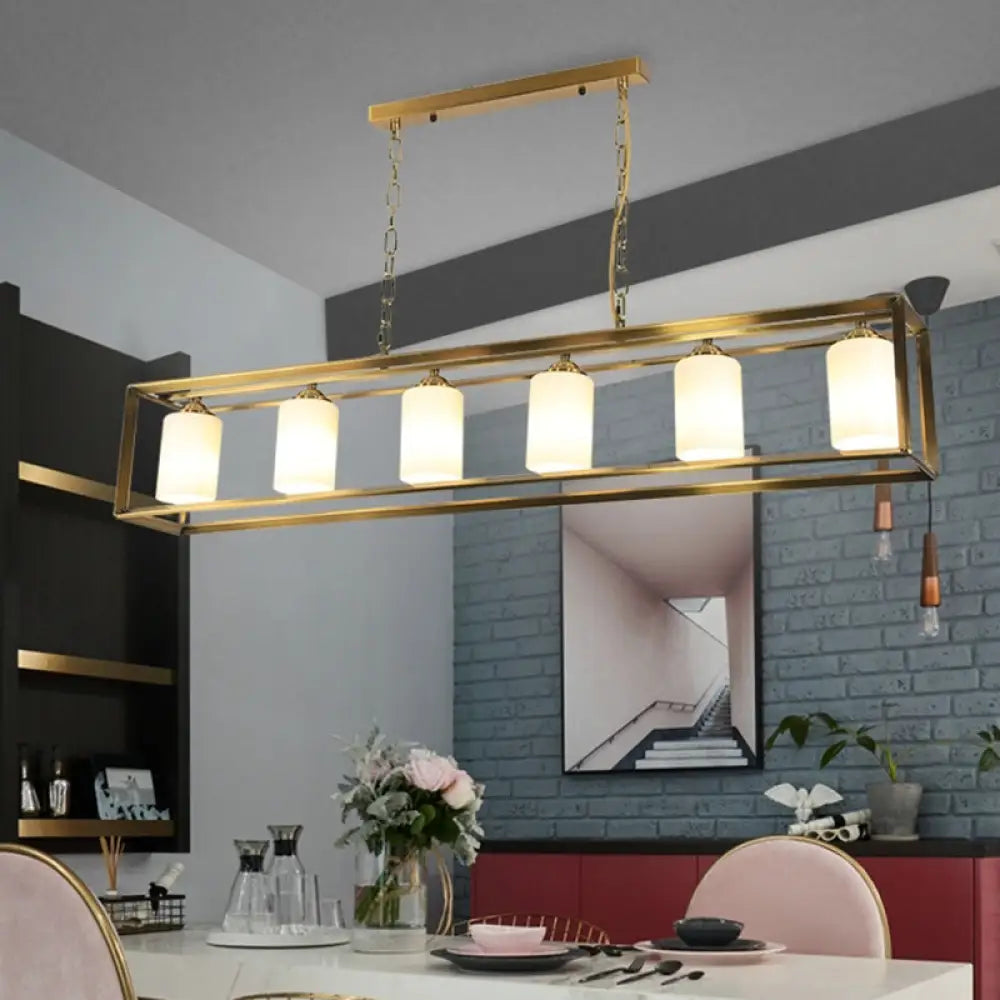 Traditional Black/Brass Island Pendant Light With Opal Glass - 5/6 Lights 6 / Brass