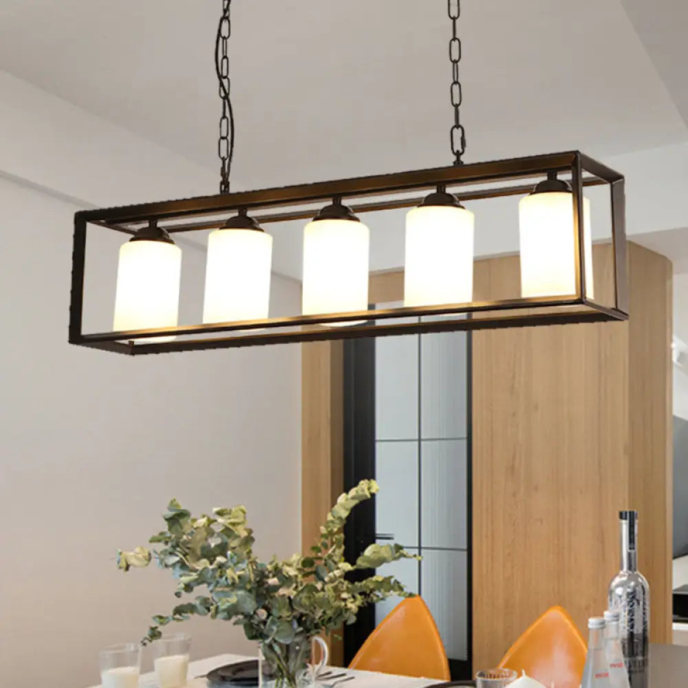 Traditional Black/Brass Island Pendant Light With Opal Glass - 5/6 Lights 5 / Black