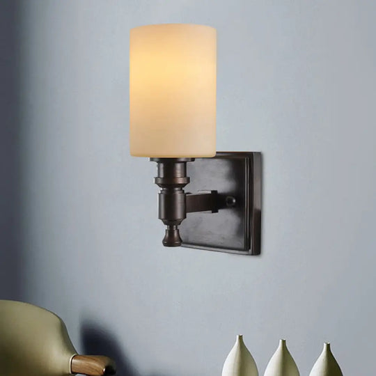 Traditional Black Column Wall Light With Frosted Glass - Single Bulb Sconce For Living Room