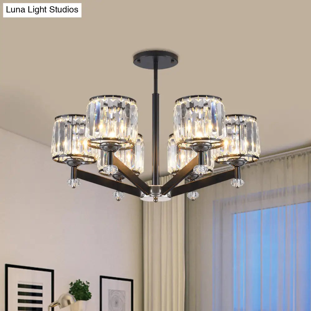 Traditional Black Cylinder Hanging Crystal Lamp Kit - 3/6 Lights Sitting Room Chandelier Lighting