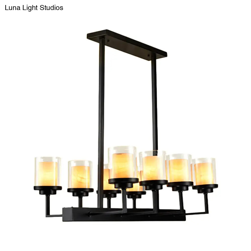 Traditional Black Cylinder Island Pendant Light With 8/12 Clear Glass Bulbs - Dining Room Lighting