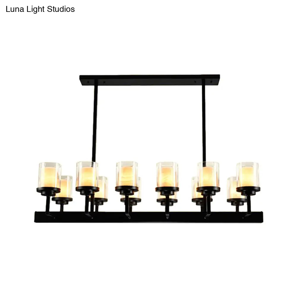 Traditional Black Cylinder Island Pendant Light With 8/12 Clear Glass Bulbs - Dining Room Lighting