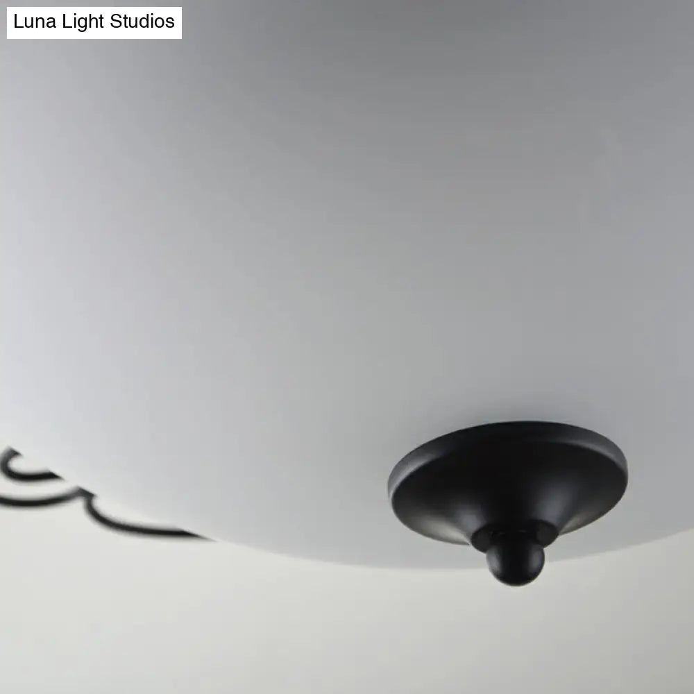 Traditional Black Dome Flush Mount Ceiling Light With 3 Opal Glass Heads And Swirled Decor