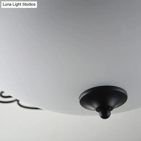 Traditional Black Dome Flush Mount Ceiling Light With 3 Opal Glass Heads And Swirled Decor