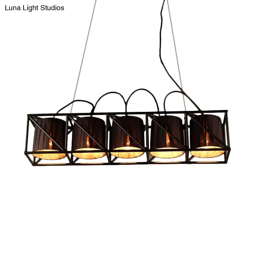 Traditional Black Fabric Suspension Pendant With 5-Light Barrels - Perfect For Restaurants