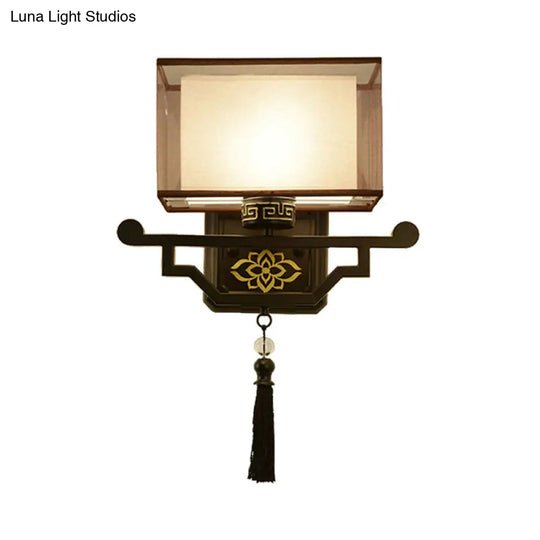 Traditional Black Fabric Wall Sconce With Metal Backplate - 1 Light