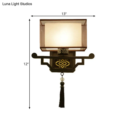 Traditional Black Fabric Wall Sconce With Metal Backplate - 1 Light