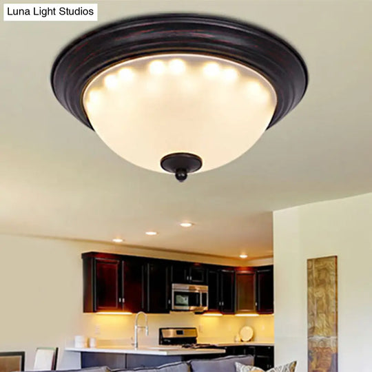 Traditional Black Flush Light Fixture With Frosted Glass Ideal For Living Room Ceiling Lighting -