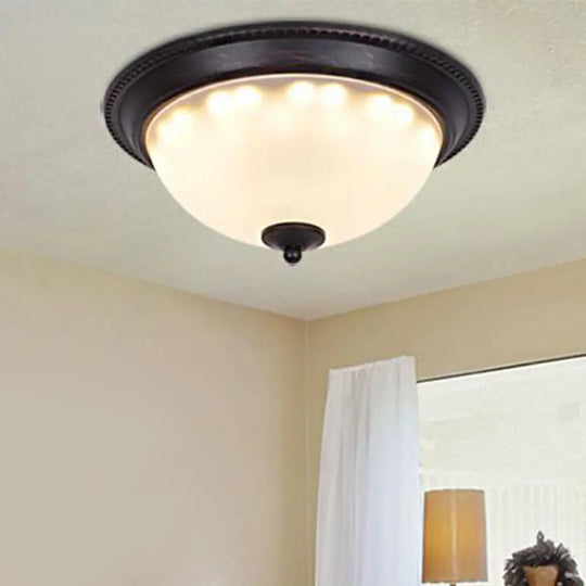 Traditional Black Flush Light Fixture With Frosted Glass Ideal For Living Room Ceiling Lighting -