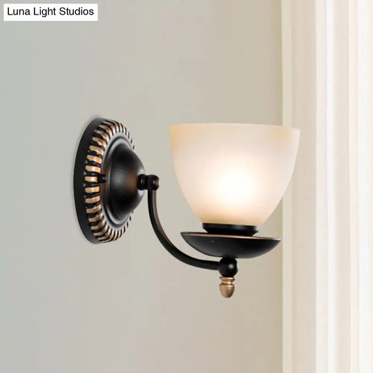 Traditional Black Frosted Glass Sconce Wall Light Fixture For Bedroom