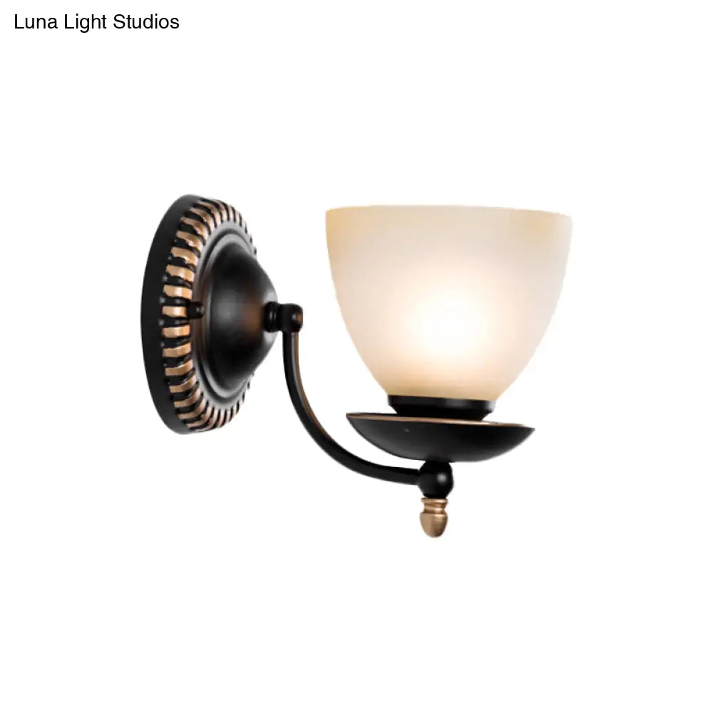 Traditional Black Frosted Glass Sconce Wall Light Fixture For Bedroom