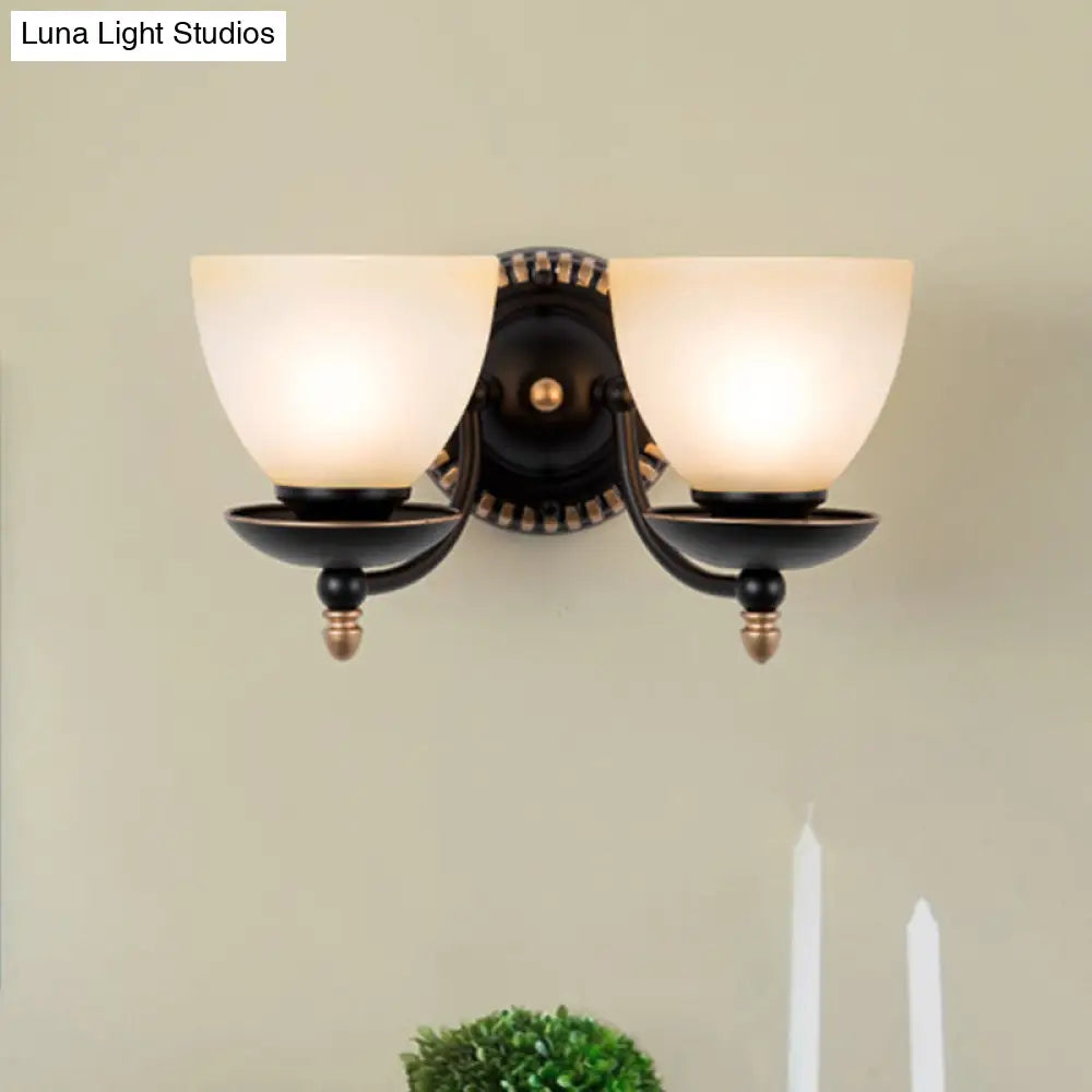 Traditional Black Frosted Glass Sconce Wall Light Fixture For Bedroom