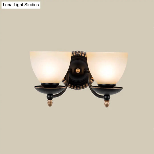 Traditional Black Frosted Glass Sconce Wall Light Fixture For Bedroom