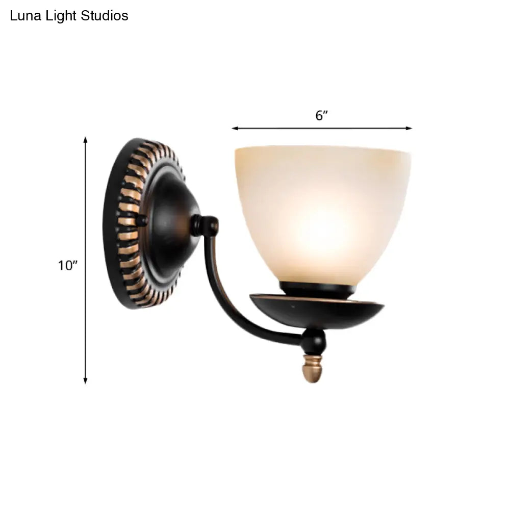 Traditional Black Frosted Glass Sconce Wall Light Fixture For Bedroom