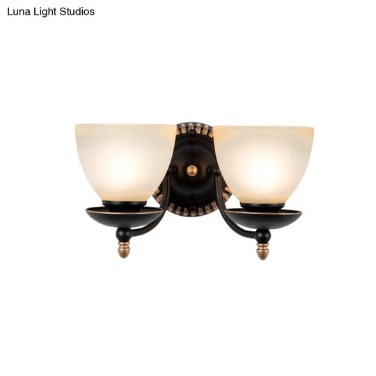 Traditional Black Frosted Glass Sconce Wall Light Fixture For Bedroom