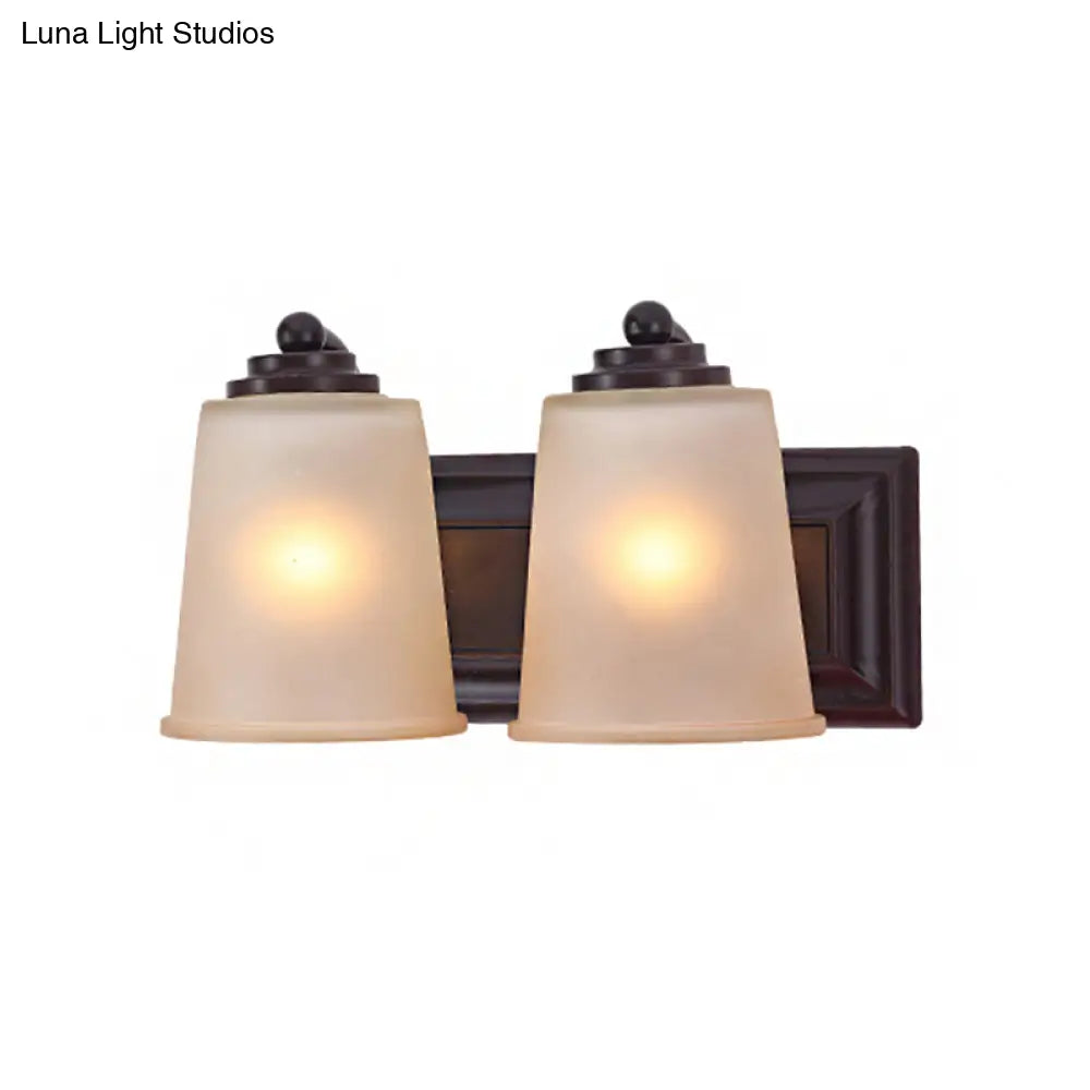 Traditional Black Frosted Glass Wall Sconce Light Fixture - Set Of 2 Tapered Lamps