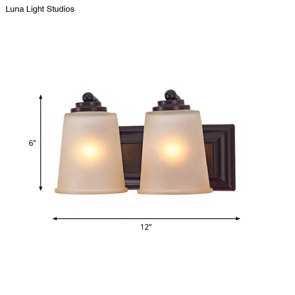 Traditional Black Frosted Glass Wall Sconce Light Fixture - Set Of 2 Tapered Lamps