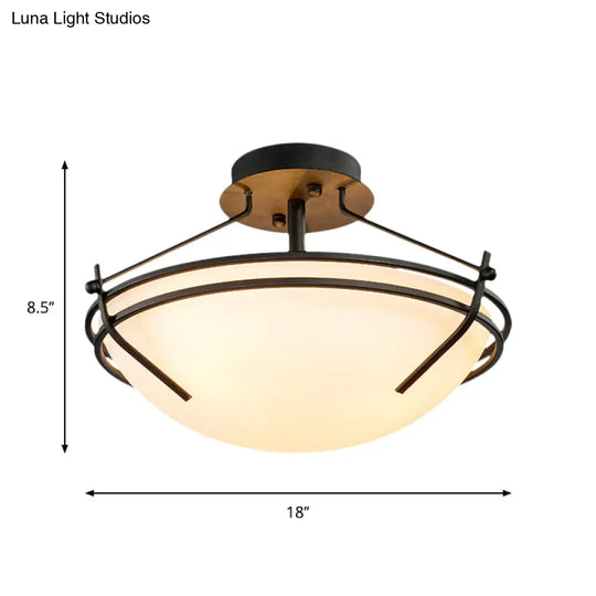Traditional Black Glass Ceiling Light Fixture With 3 Opaque Heads For Bedroom Bowl Semi - Flush