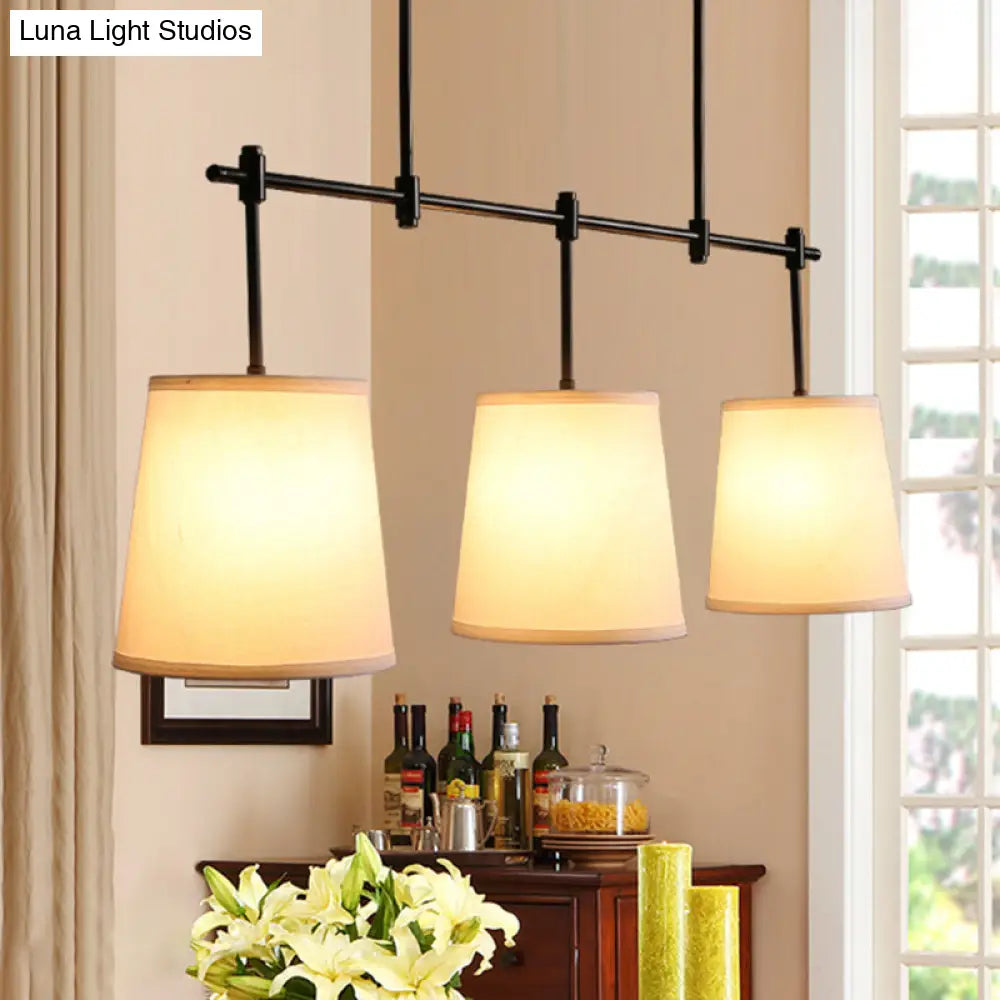 Traditional Black/Gold Fabric Pendant Lighting - 3 Lights Barrel Island Light For Dining Room