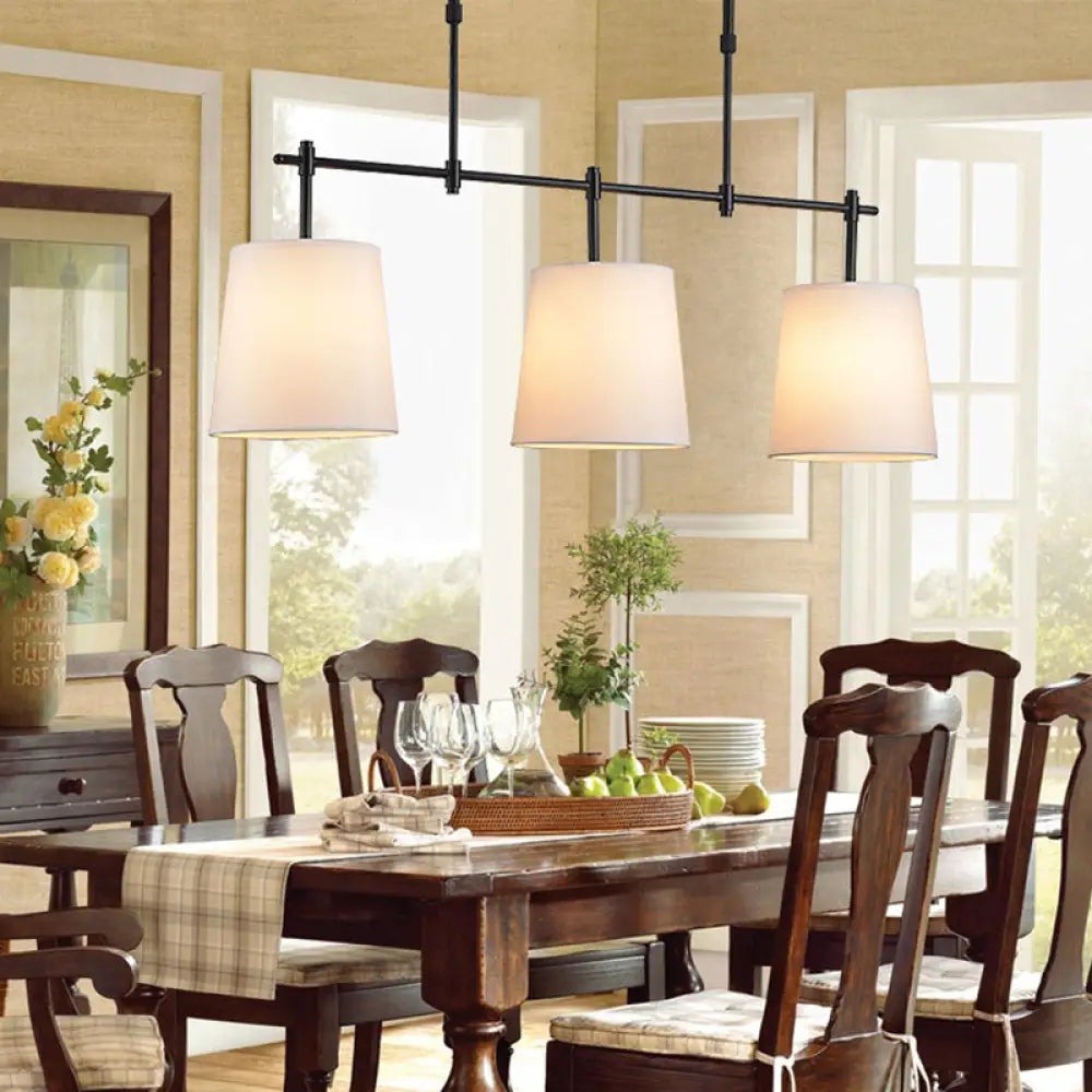 Traditional Black/Gold Fabric Pendant Lighting - 3 Lights Barrel Island Light For Dining Room Black