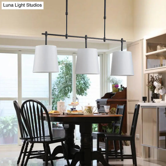 Traditional Black/Gold Fabric Pendant Lighting - 3 Lights Barrel Island Light For Dining Room