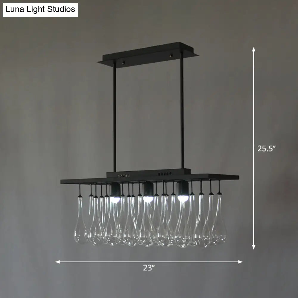 Traditional Black Island Pendant Light With 3 Clear Glass Rectangles: Warm/White