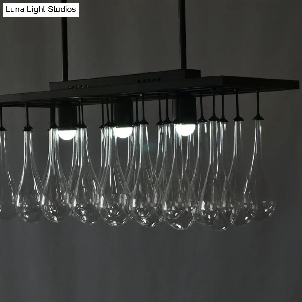 Traditional 3-Light Clear Glass Island Pendant Lamp With Black Finish Warm/White Illumination