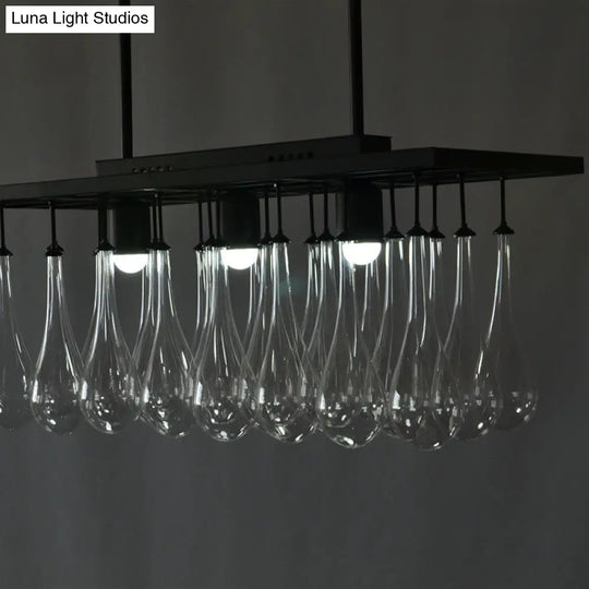 Traditional 3-Light Clear Glass Island Pendant Lamp With Black Finish Warm/White Illumination