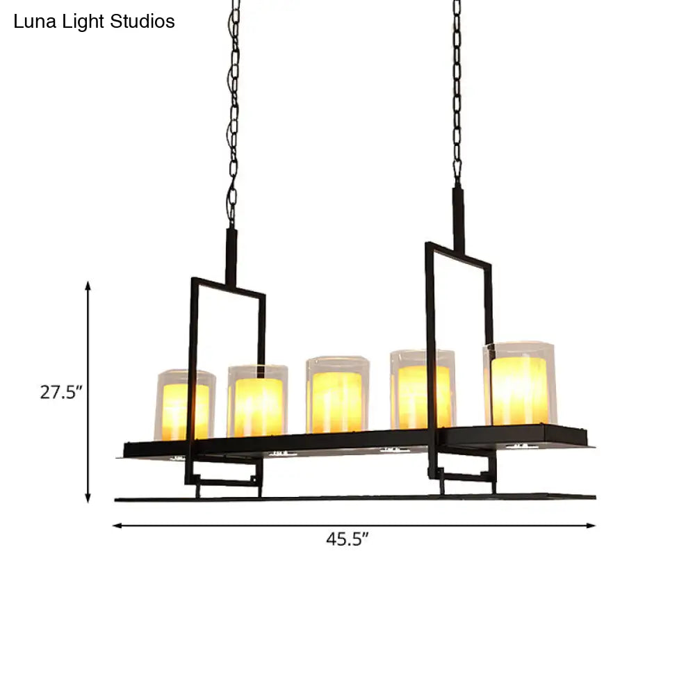 Traditional Black Marble Pendant Light With Metal Wine Glass Rack - 3/5 Heads Cylinder Island