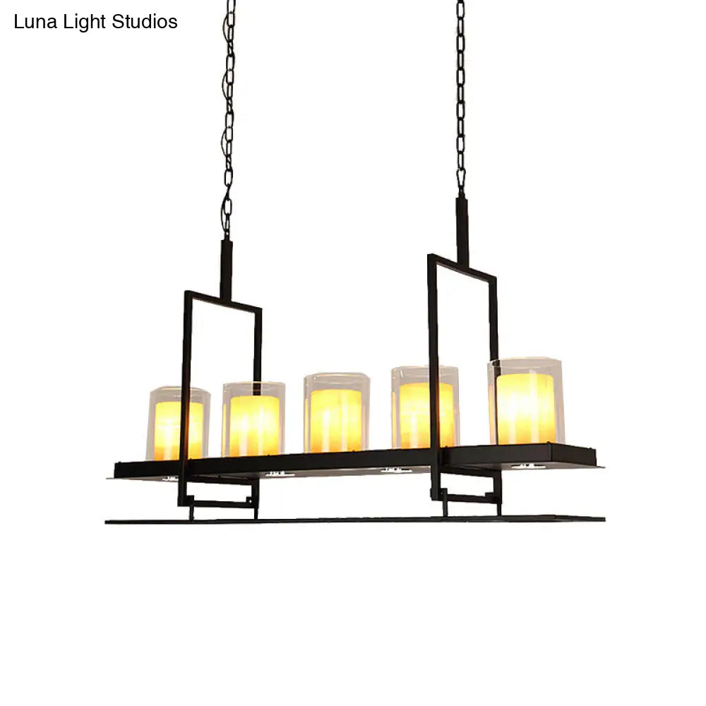 Traditional Black Marble Pendant Light With Metal Wine Glass Rack - 3/5 Heads Cylinder Island