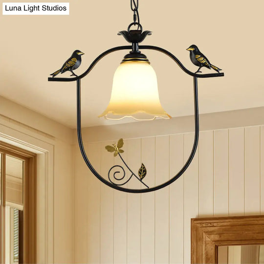 Traditional Black Metal Pendant Light With Bird Design - Dining Room Hanging Kit