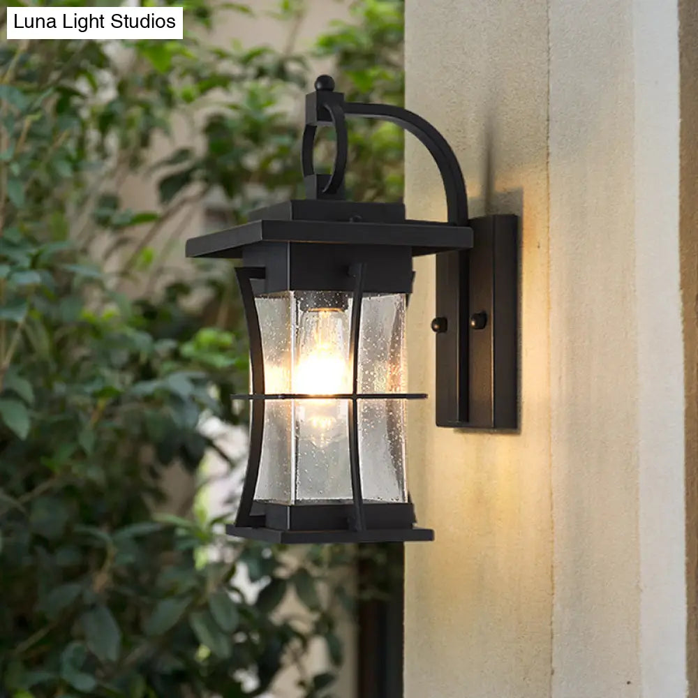 Traditional Black Wall Mounted Porch Light With Clear Crystal Shade