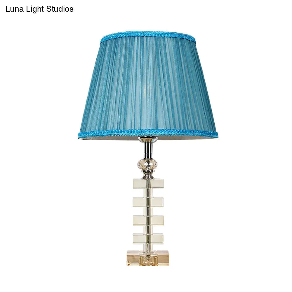 Traditional Blue Fabric Night Light Table Lamp With Crystal Base